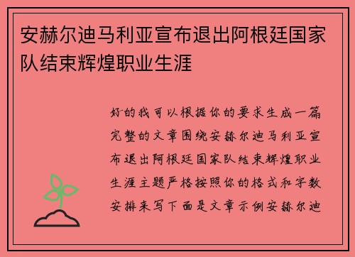 安赫尔迪马利亚宣布退出阿根廷国家队结束辉煌职业生涯