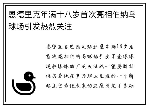 恩德里克年满十八岁首次亮相伯纳乌球场引发热烈关注